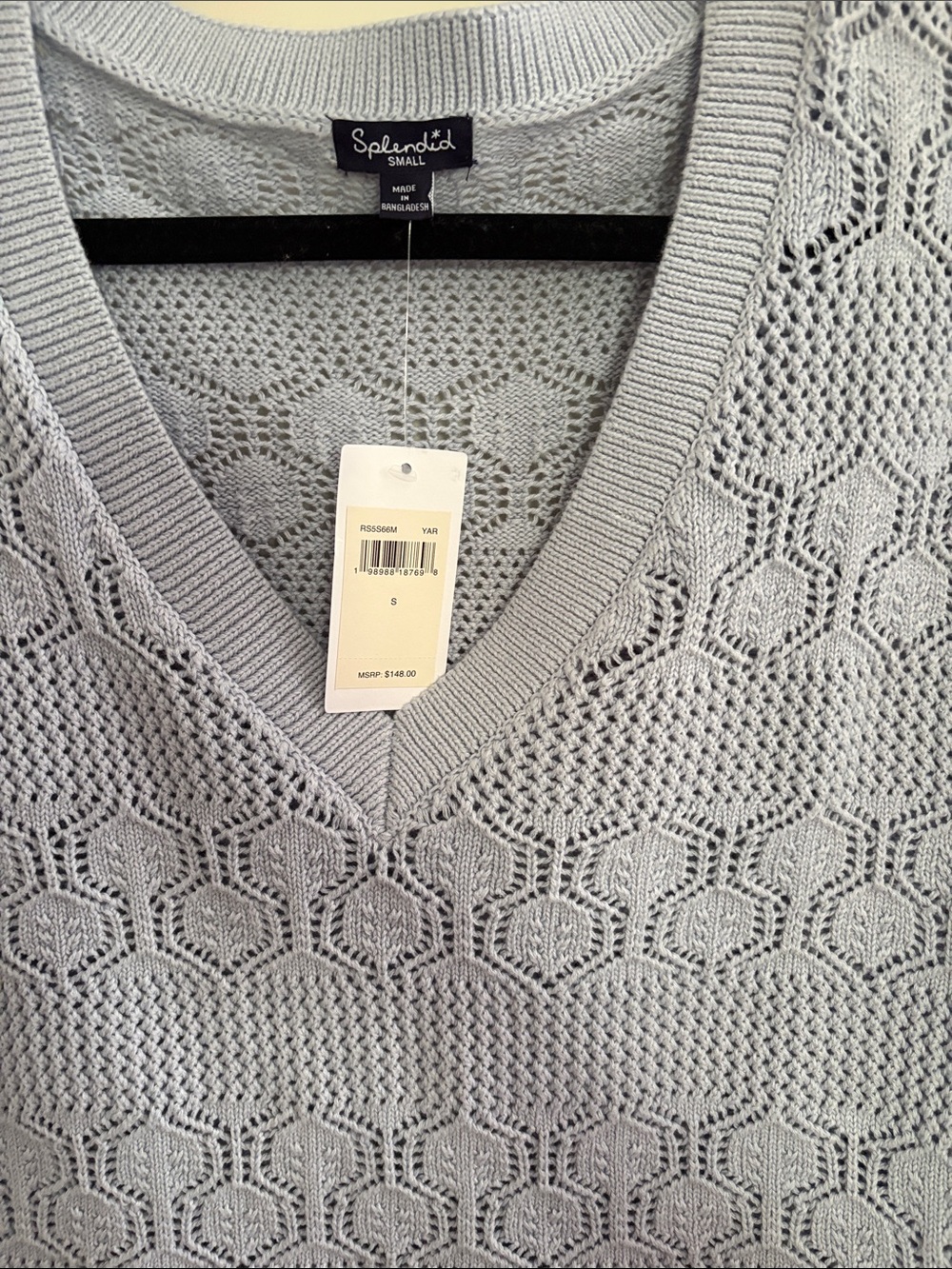 Splendid Women's V-Neck Open Knit Sweater in Light Blue